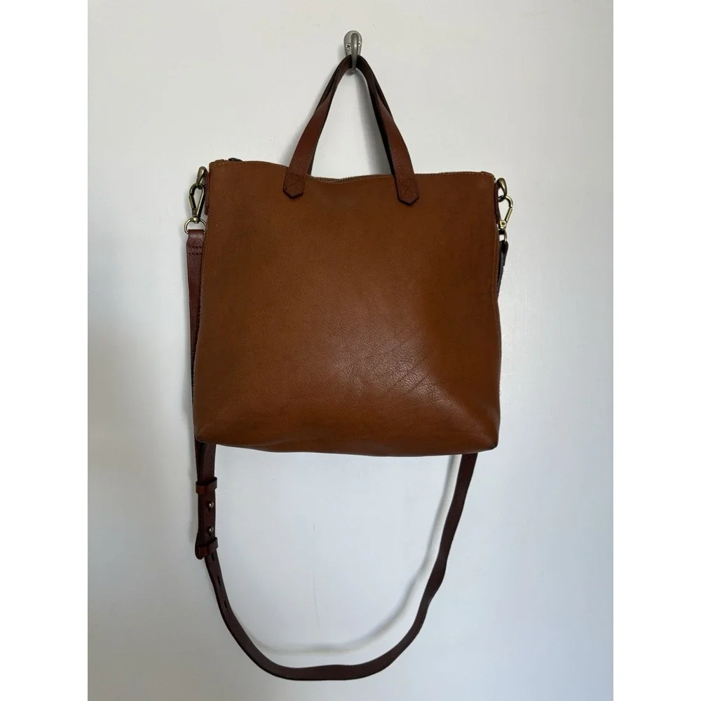 Madewell the Zip Top Transport Tote Bag Small Crossbody in Brown English Leather